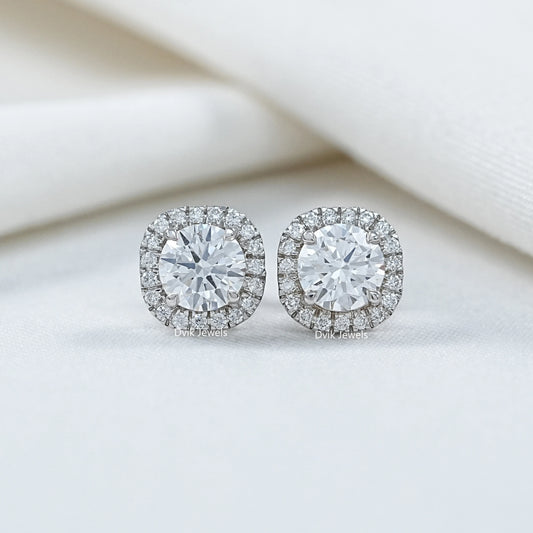 Round Cut Halo Diamond Stud Earrings