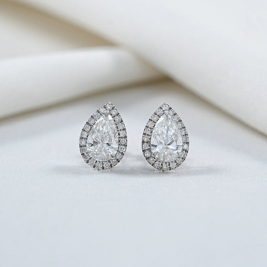 Pear Cut Lab Grown Diamond Halo Stud Earrings