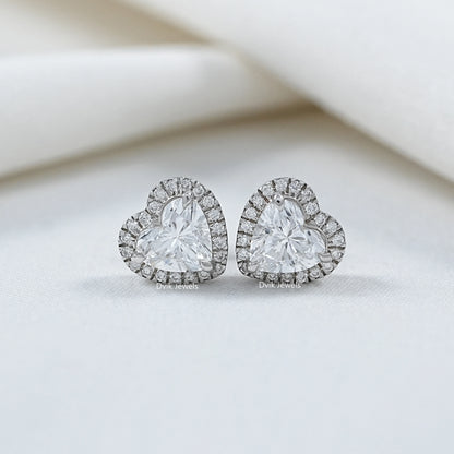Heart Shaped Lab Diamond Halo Stud Earrings