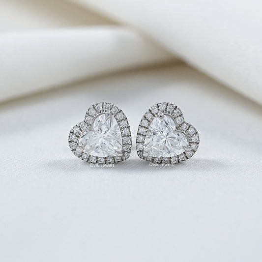 Heart Shaped Lab Diamond Halo Stud Earrings