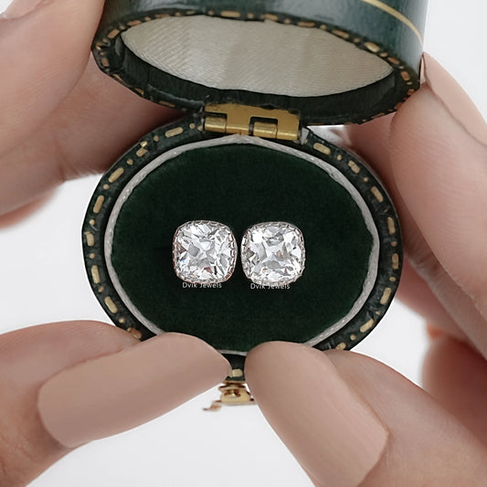 Milgrain Square Old Mine Cushion Cut Stud Earrings