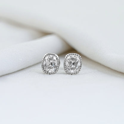 Lab Grown Old Mine Cushion Cut Milgrain Stud Earrings