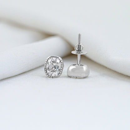 Lab Grown Old Mine Cushion Cut Milgrain Stud Earrings