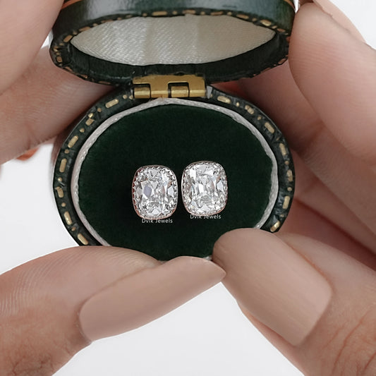 Lab Grown Old Mine Cushion Cut Milgrain Stud Earrings