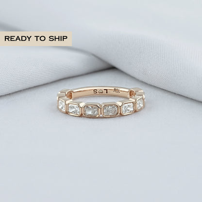 East West Radiant Cut Bezel Wedding Band