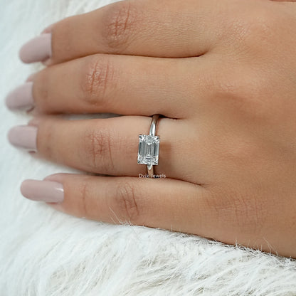 East West Emerald Cut Diamond Solitaire Ring