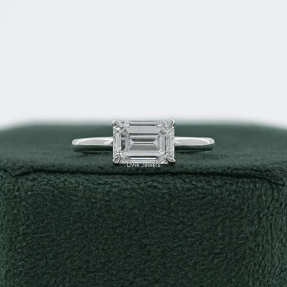 East West Emerald Cut Diamond Solitaire Ring