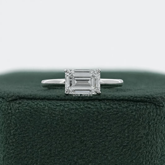 East West Emerald Cut Diamond Solitaire Ring Ring