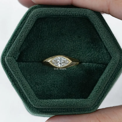 East West Marquise Diamond Matte Finish Brushed Ring