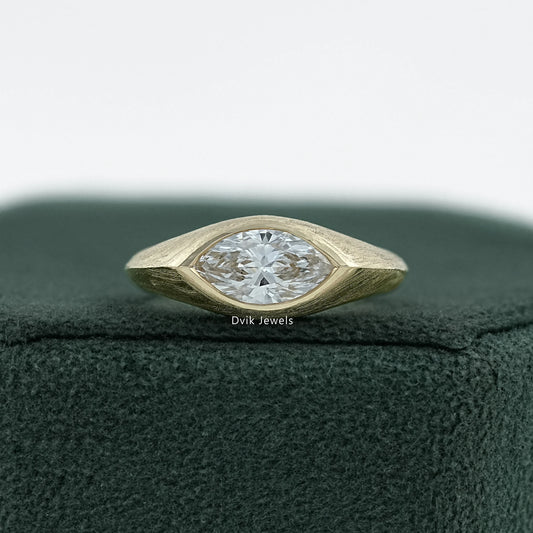 East West Marquise Diamond Matte Finish Brushed Ring