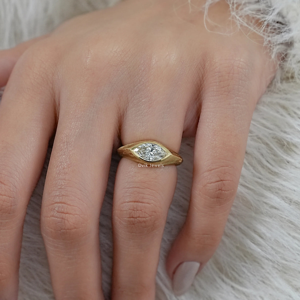 East West Marquise Diamond Matte Finish Brushed Ring