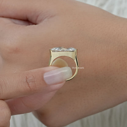 East-West Moval Cut Diamond Solitaire Ring