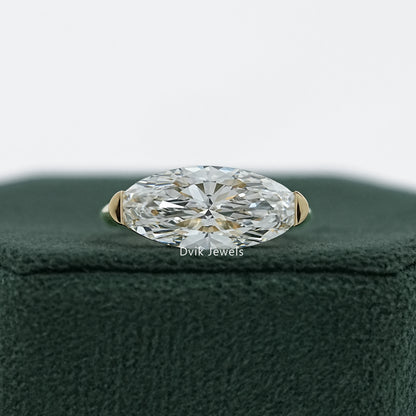 East-West Moval Cut Diamond Solitaire Ring