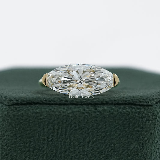 East-West Moval Cut Diamond Solitaire Ring