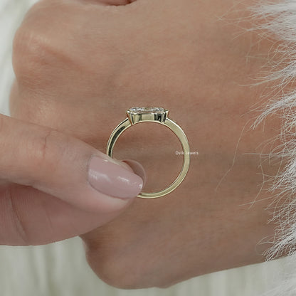 East West Set Old Mine Moval Cut Lab Diamond Solitaire Accent Ring