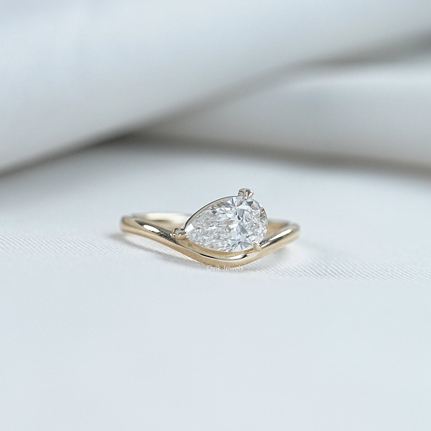 East West Pear Cut Lab Diamond Solitaire Ring