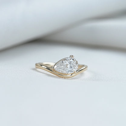 East West Pear Cut Lab Diamond Solitaire Ring