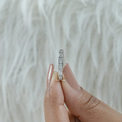 Radiant cut lab grown diamond eternity band for a luxury wedding stack.