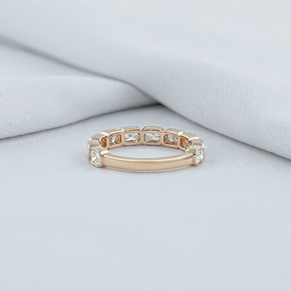 East West Radiant Cut Bezel Wedding Band