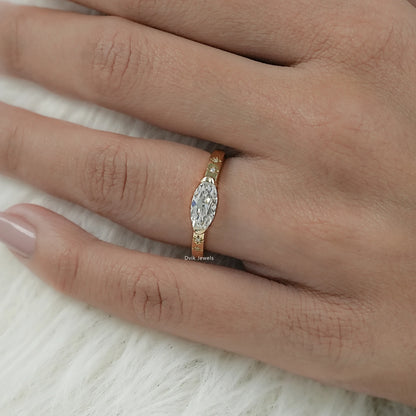 East West Set Old Mine Moval Cut Lab Diamond Solitaire Accent Ring