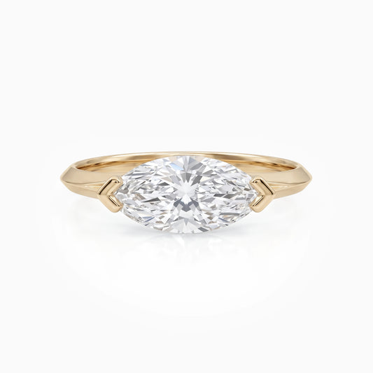 East-West Marquise Lab Diamond Half Bezel Ring