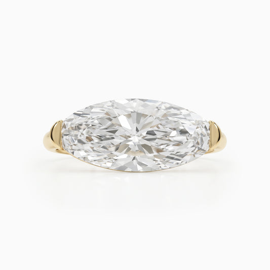 East-West Moval Cut Diamond Solitaire Ring Ring