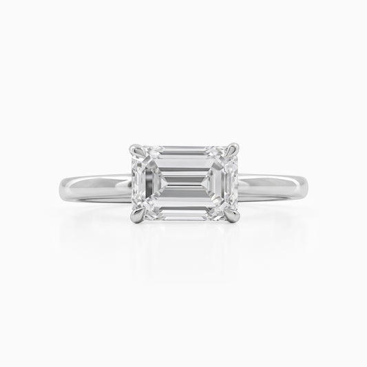 East West Emerald Cut Diamond Solitaire Ring