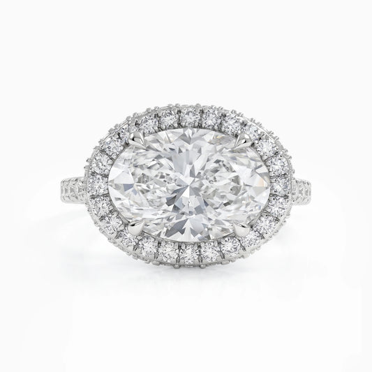 East West Oval Cut Lab Diamond Halo Engagement Ring