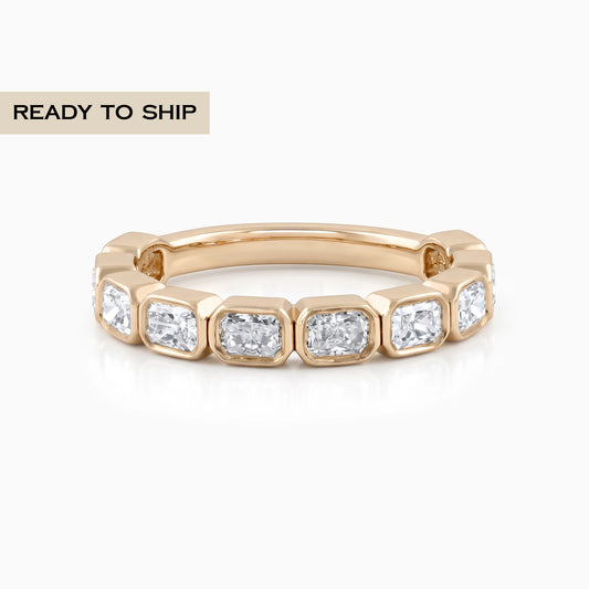 East West Radiant Cut Bezel Wedding Band