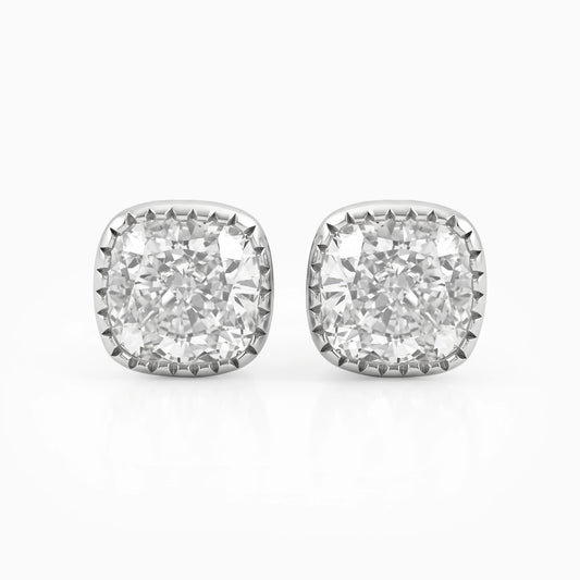 Eco Friendly Cushion Cut Diamond Milgrain Stud Earrings