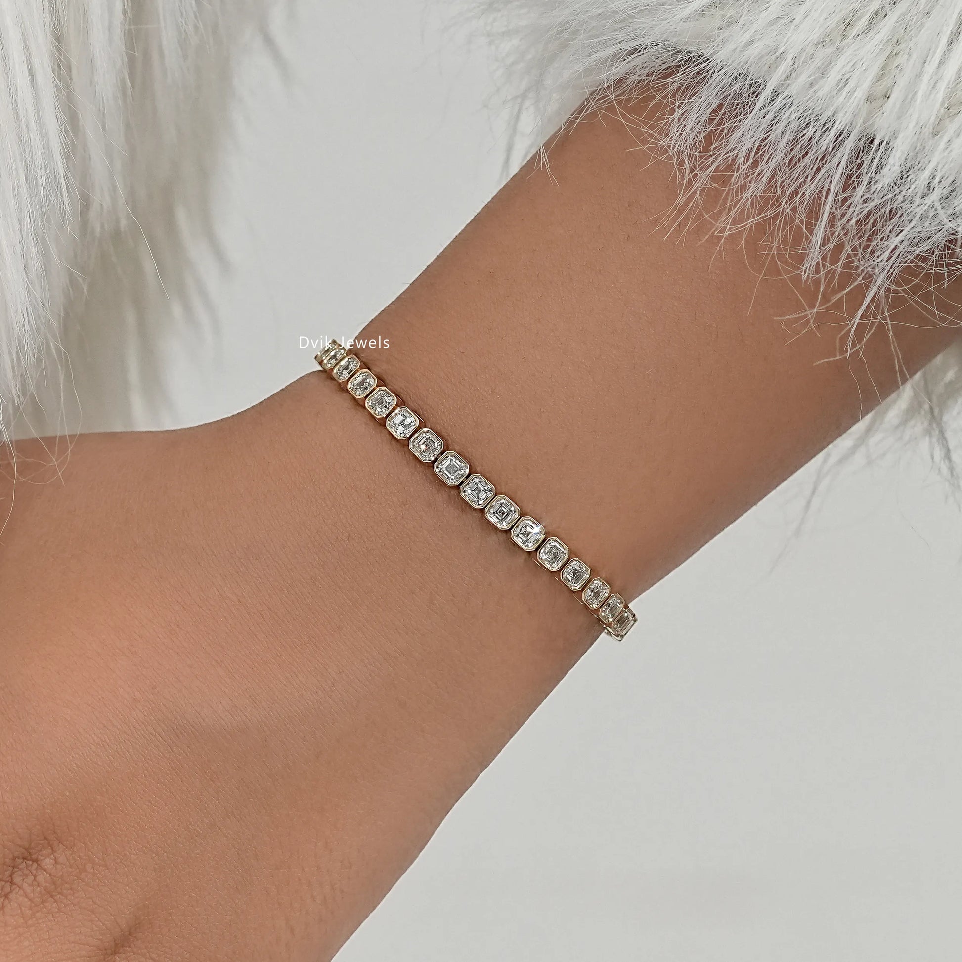 Asscher Cut Lab Diamond Bezel Set Tennis Bracelet Bracelet