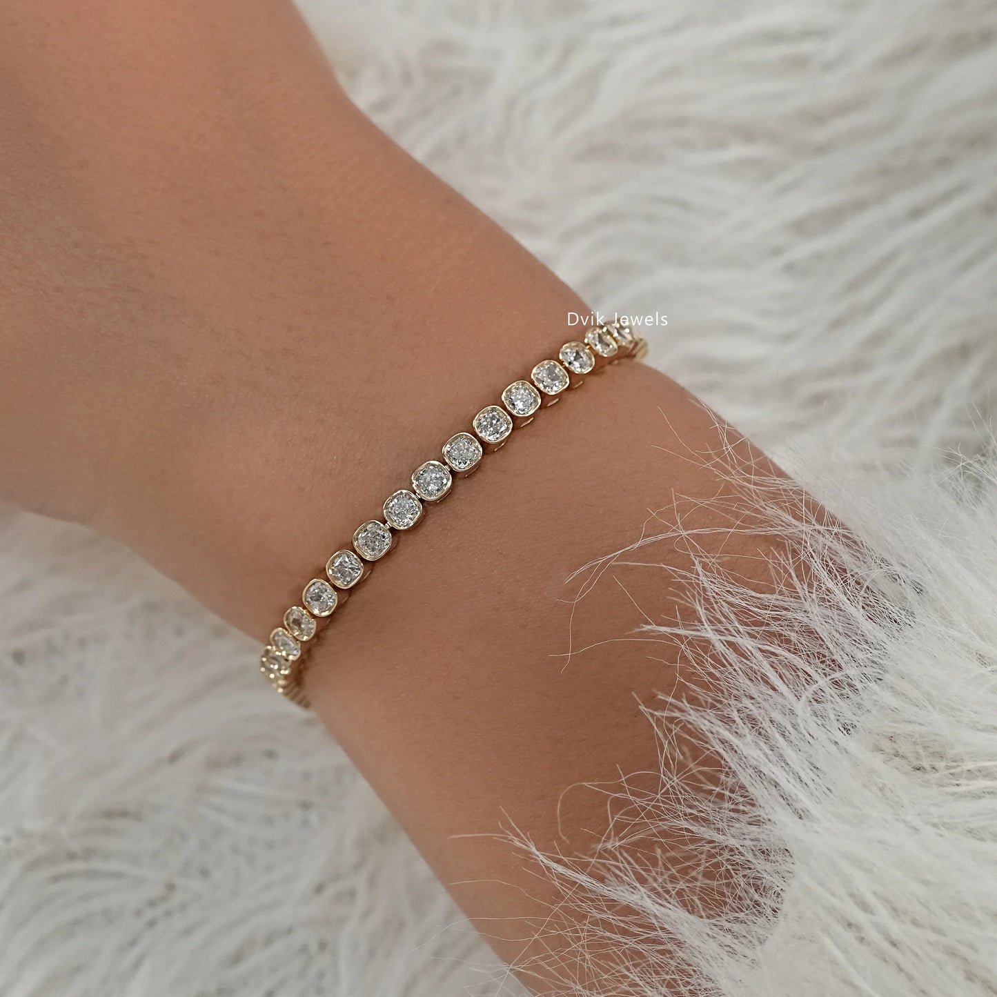 Bezel Set Cushion Cut Lab Diamond Tennis Bracelet