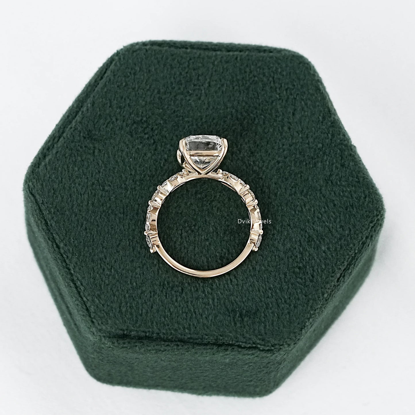 Cushion Cut Diamond Ring with Marquise Side Stones
