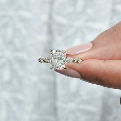 Solitaire Cushion And Marquise Diamond Accent Ring