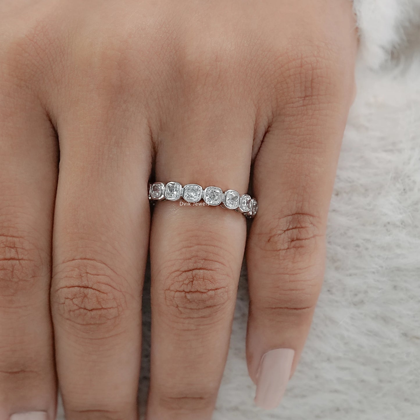 Cushion Cut Bezel Set Lab Diamond Full Eternity Band