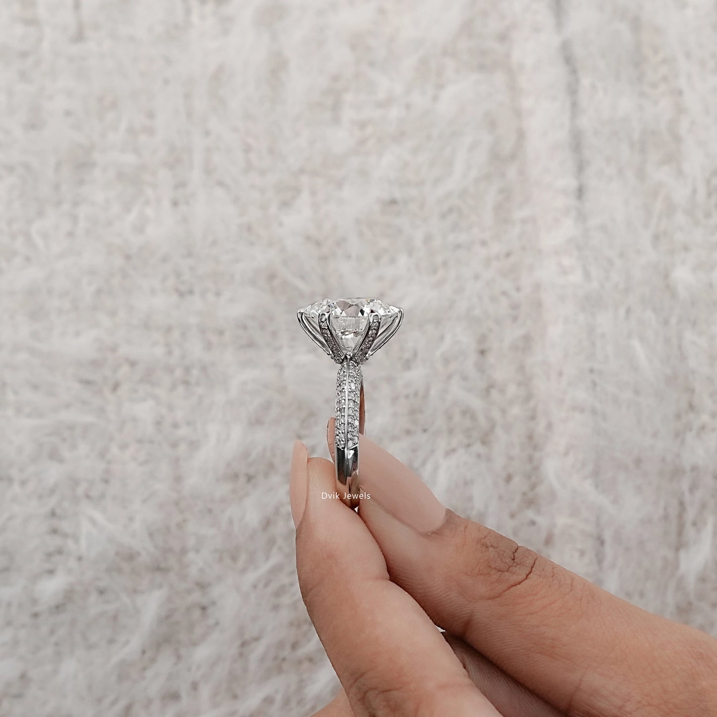 Round Cut Accent Set Diamond Engagement Ring