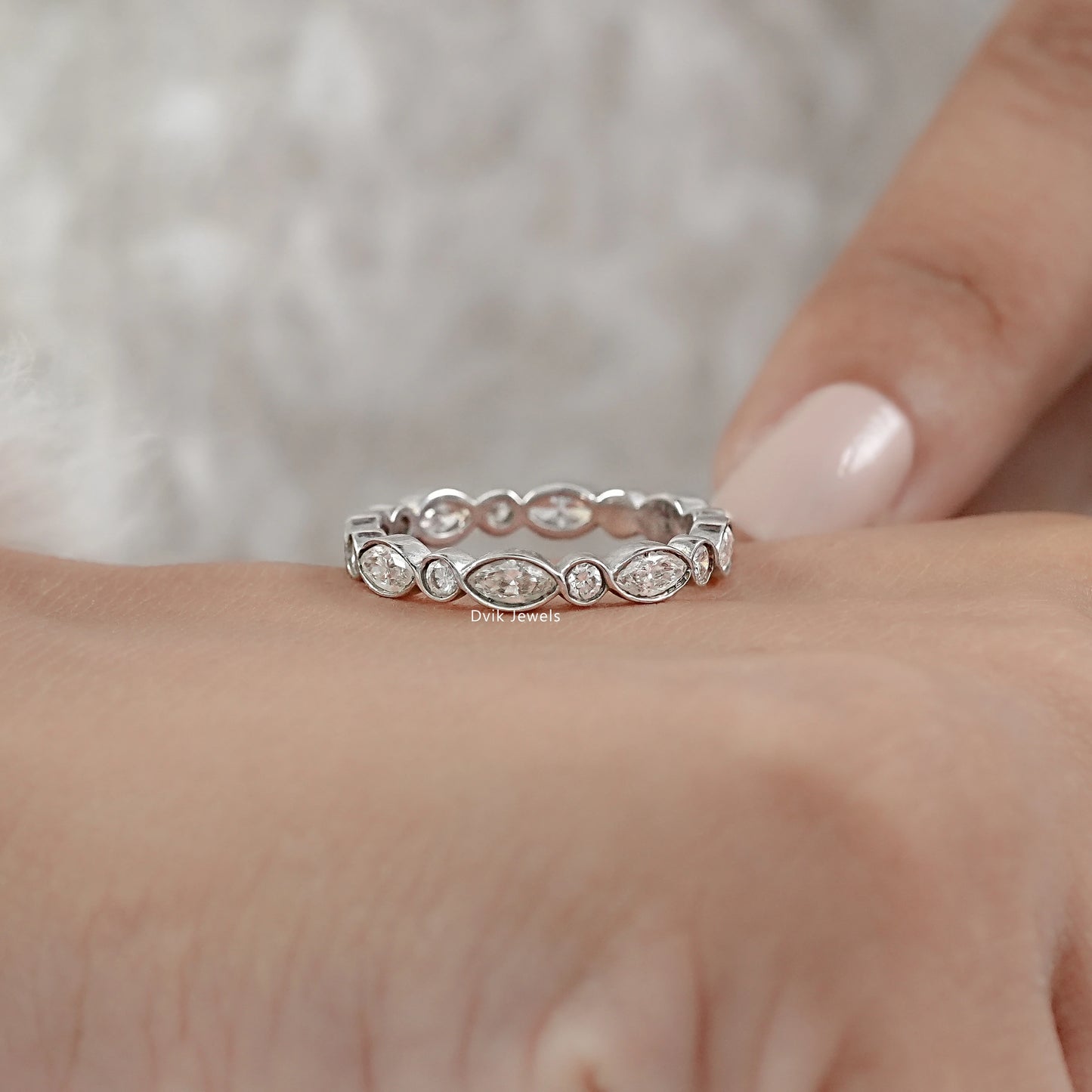 Marquise And Round Cut Lab Diamond Full Eternity Band