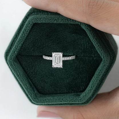 Emerald Cut Lab Diamond Hidden Halo Solitaire Accent Ring