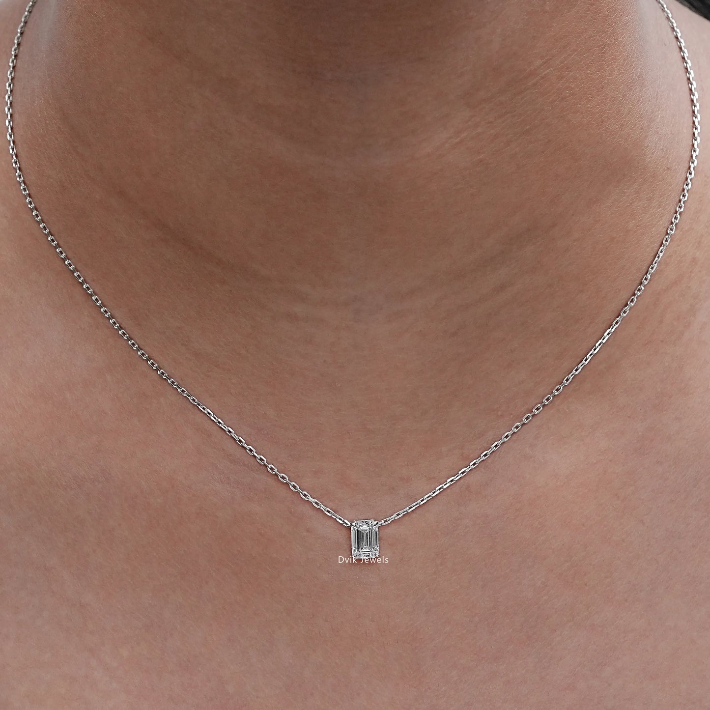 Emerald Cut Lab Grown Solitaire Pendant