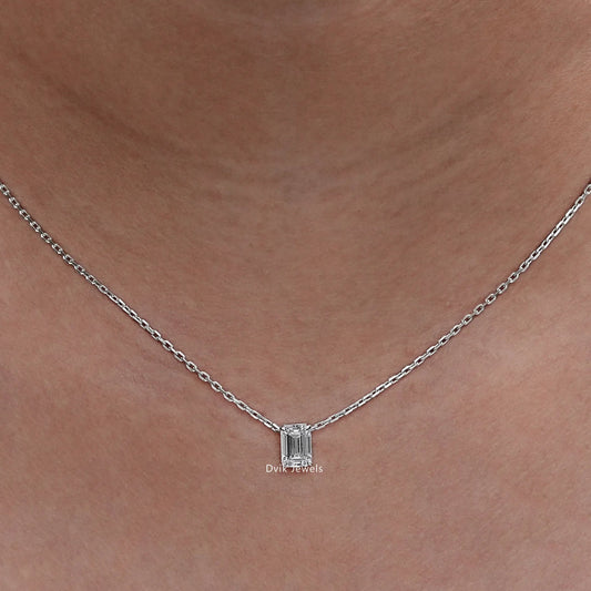 Emerald Cut Lab Grown Solitaire Pendant