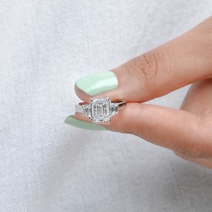 Emerald Cut Lab Diamond Three Stone Ring