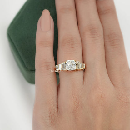 Square Old Mine Cushion Cut Lab Diamond Five Stone Ring