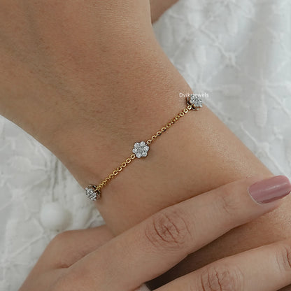 Floral Cluster Lab Diamond Station Chain Bracelet