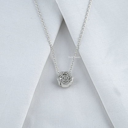 Lab grown diamond round diamond floral necklace with secure prong setting