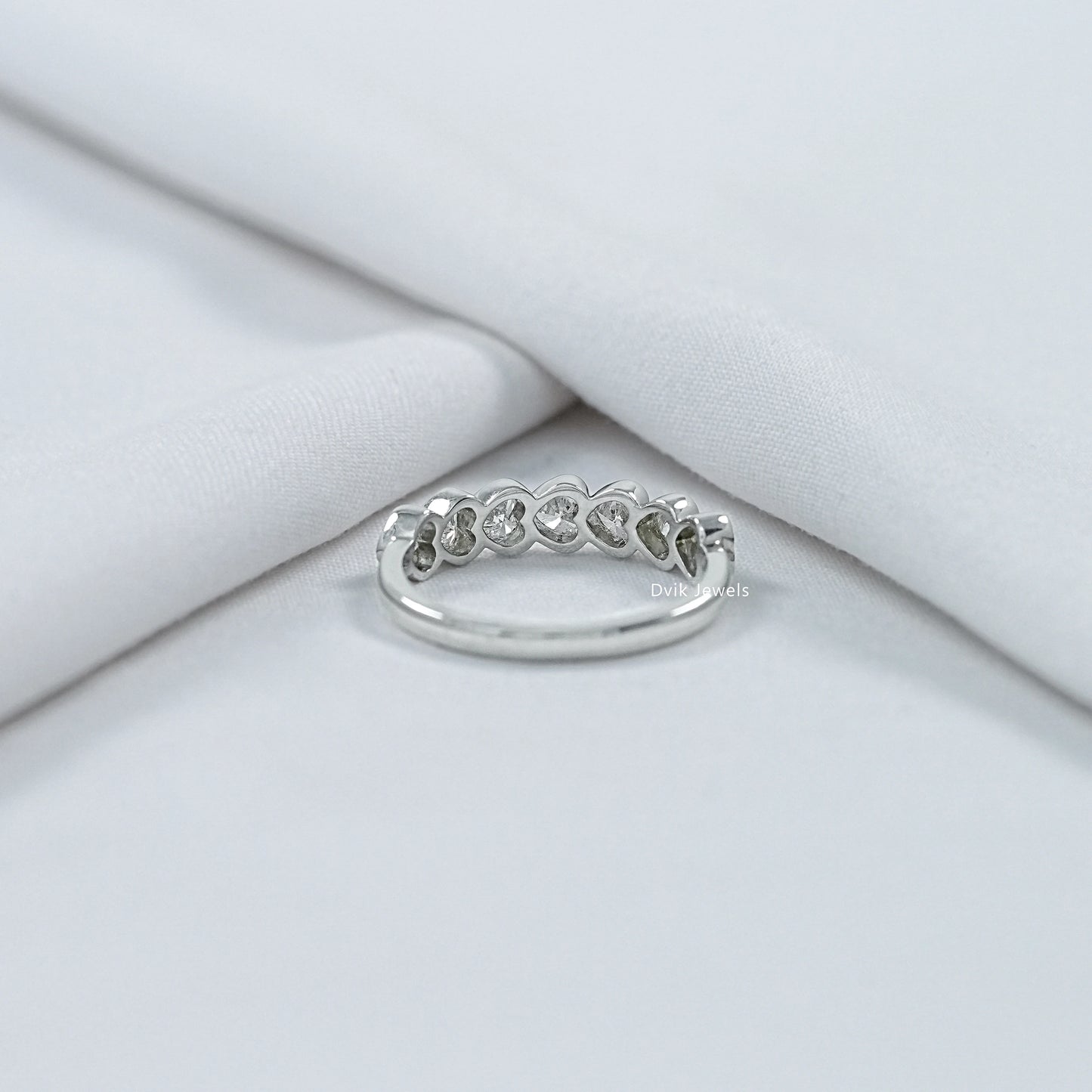 Bezel Set Heart Cut Lab Diamond Half Eternity Band
