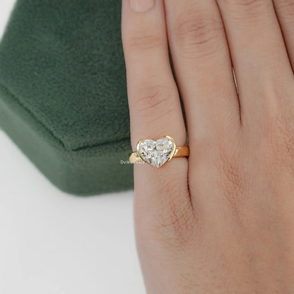 Heart Cut Half Bezel Set Lab Diamond Solitaire Ring