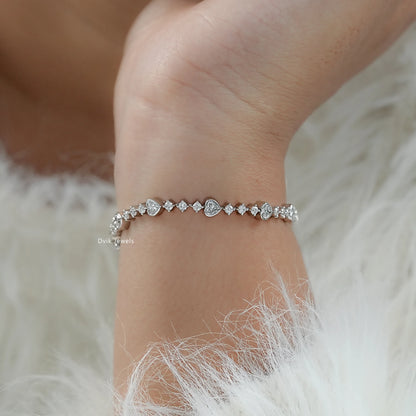Mixed Heart and Round Cut Lab Diamond Tennis Bracelet