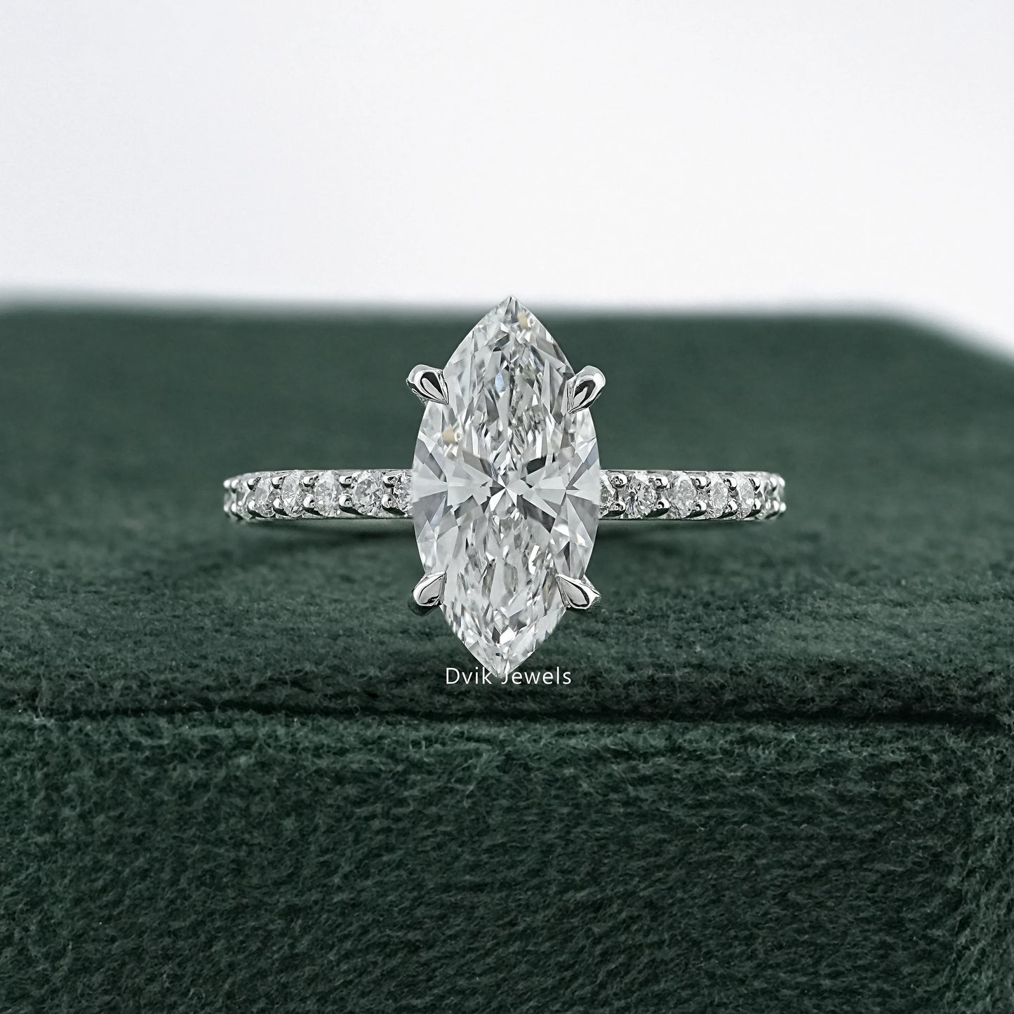 Marquise Cut Lab Diamond Engagement Ring with Pave Band