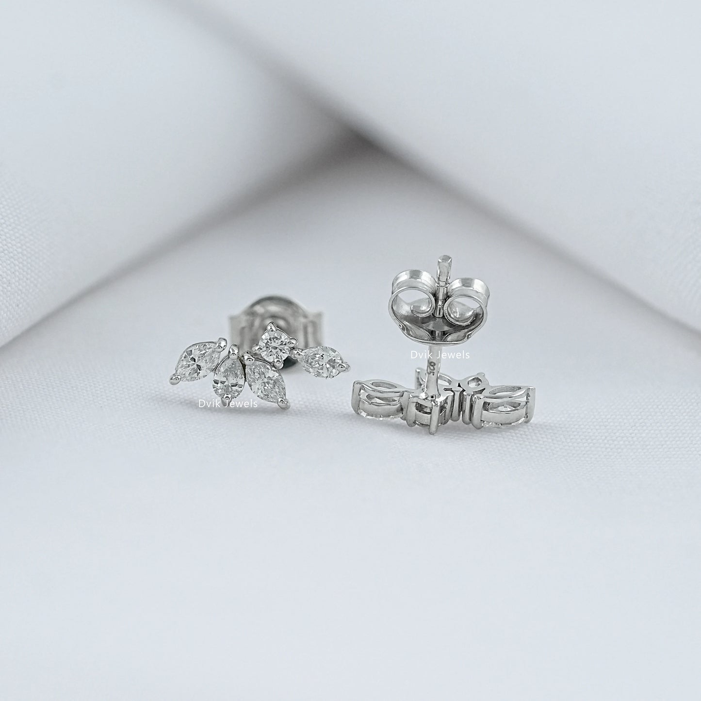 Marquise Cut Lab Diamond Leaf Cluster Stud Earrings Earrings