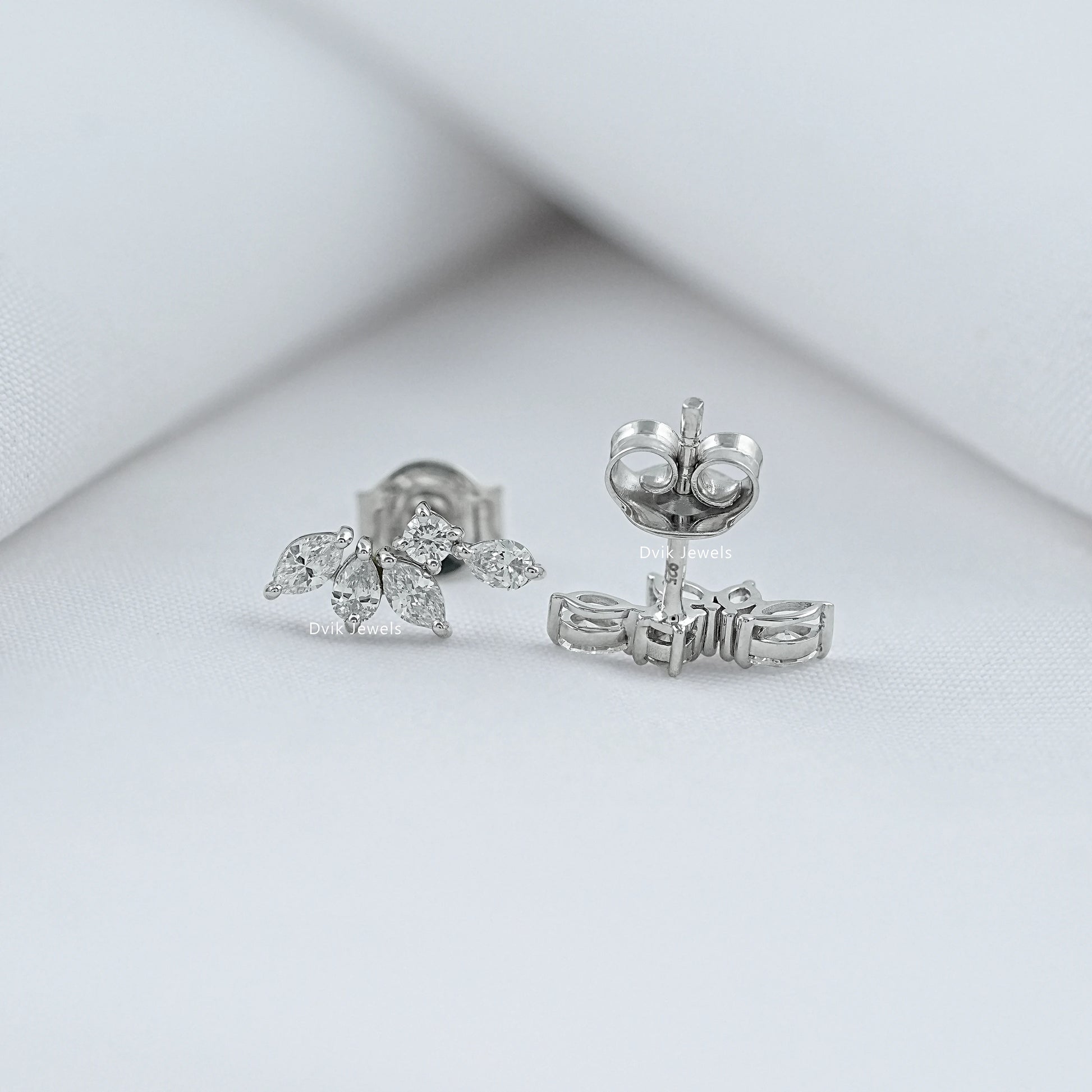 Marquise Cut Lab Diamond Leaf Cluster Stud Earrings Earrings